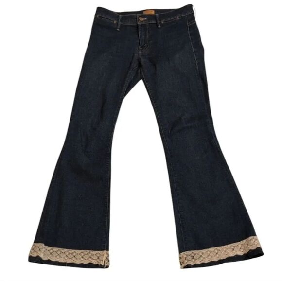 MOTHER Denim - Mother Superior Jeans Curfew Flare Blue Skies Promises Lace Trim Size 25